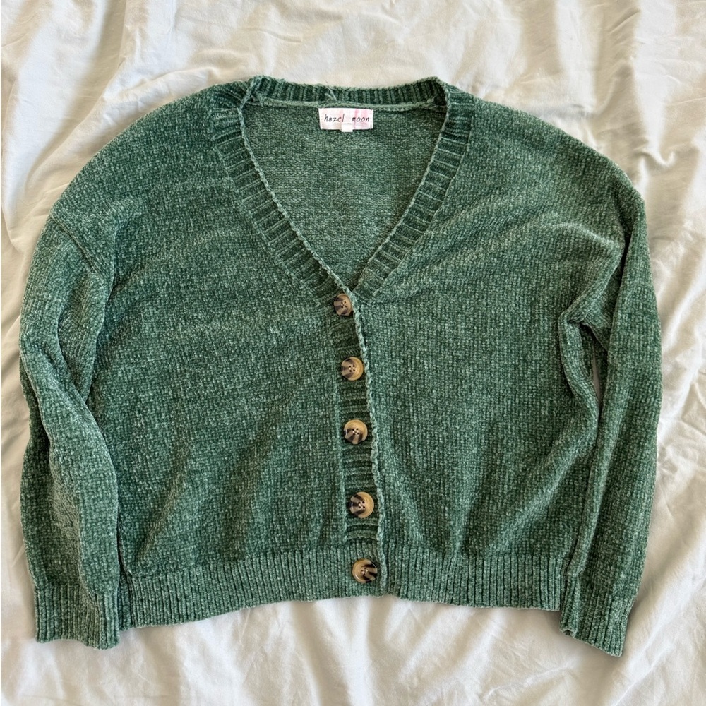 Green loose cropped cardigan size XS
